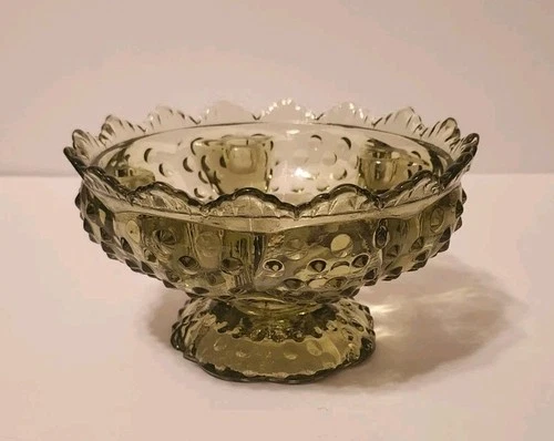 Vintage Fenton Hobnail Candle Bowl Colonial Green Flower Candy