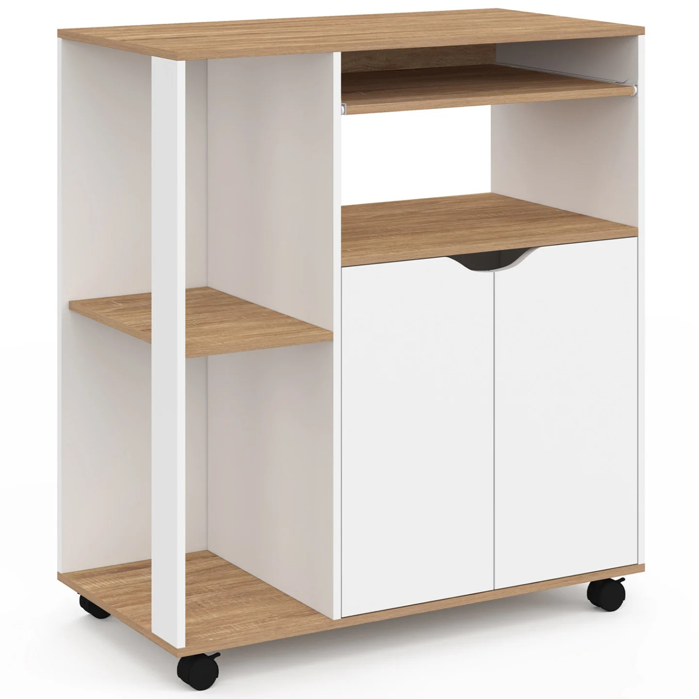 Desserte de cuisine COSI en bois blanc et plateau hêtre de 76 cm pour rangement compact