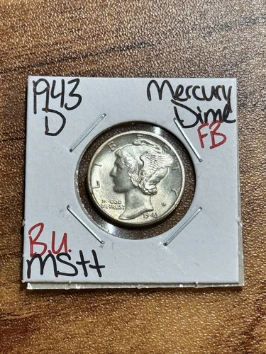 1943 D Mercury Dime Gem BU Uncirculated MS+ FB Full Bands Superb Coin (Raw16281)