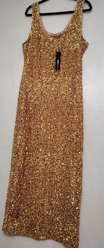 Fashion Nova Gold Sequin Maxi Dress Sleeveless Formal Party Plus L , 1X , 2X