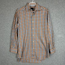 David Donahue Shirt M 15 32/33 Orange Blue Plaid Long Sleeve Button Up Cotton