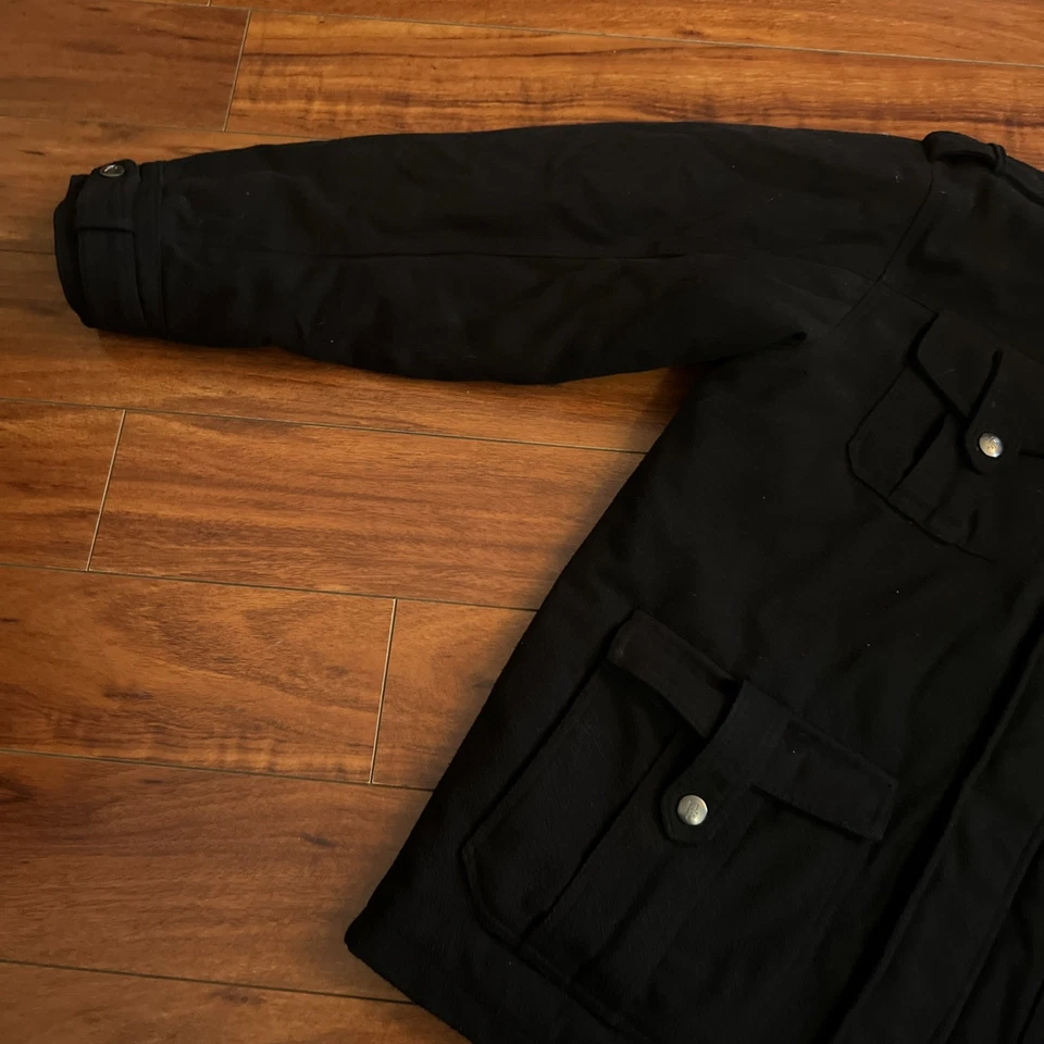 Abrigo vintage Phat Farm Classics negro mezcla de lana cremallera logotipo a presión para hombre L usado en excelente estado Foto 4 de 4