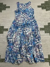 Peruvian Connection Taj Mahal A Line Dress Womens Small Blue Floral Pima Cotton