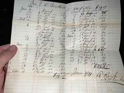 1881 Hand Written Itemized Butcher Bill