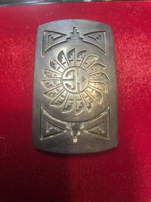 VTG Hopi Native American sterling belt buckle w/ Sunface and geometric overlay