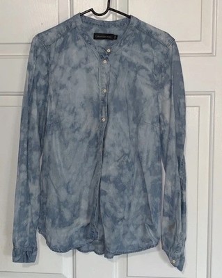 Calvin Klein Jeans Tie Dye Blouse Blue Denim Button Front Casual Top Small