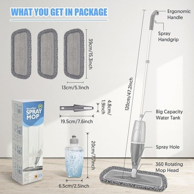 Microfiber Spray Mops for Floors Cleaning: EXEGO Dust Mop Wet Mop with 3 Washabl