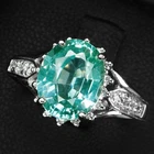 925 Sterling Silver Handmade Rings Bluish Green Paraiba Tourmaline 2.60Ct Size 7