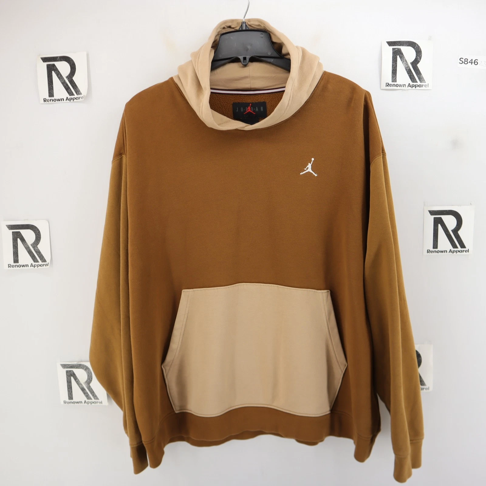 Men's Nike Air Jordan Fleece Pullover Hoodie Sweat Shirt Brown Tan Size 2XL XXL