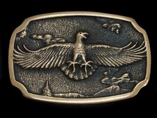 UD03141 NOS VINTAGE 1970s PEYOTE BIRD ART SOLID BRASS BTS BELT BUCKLE