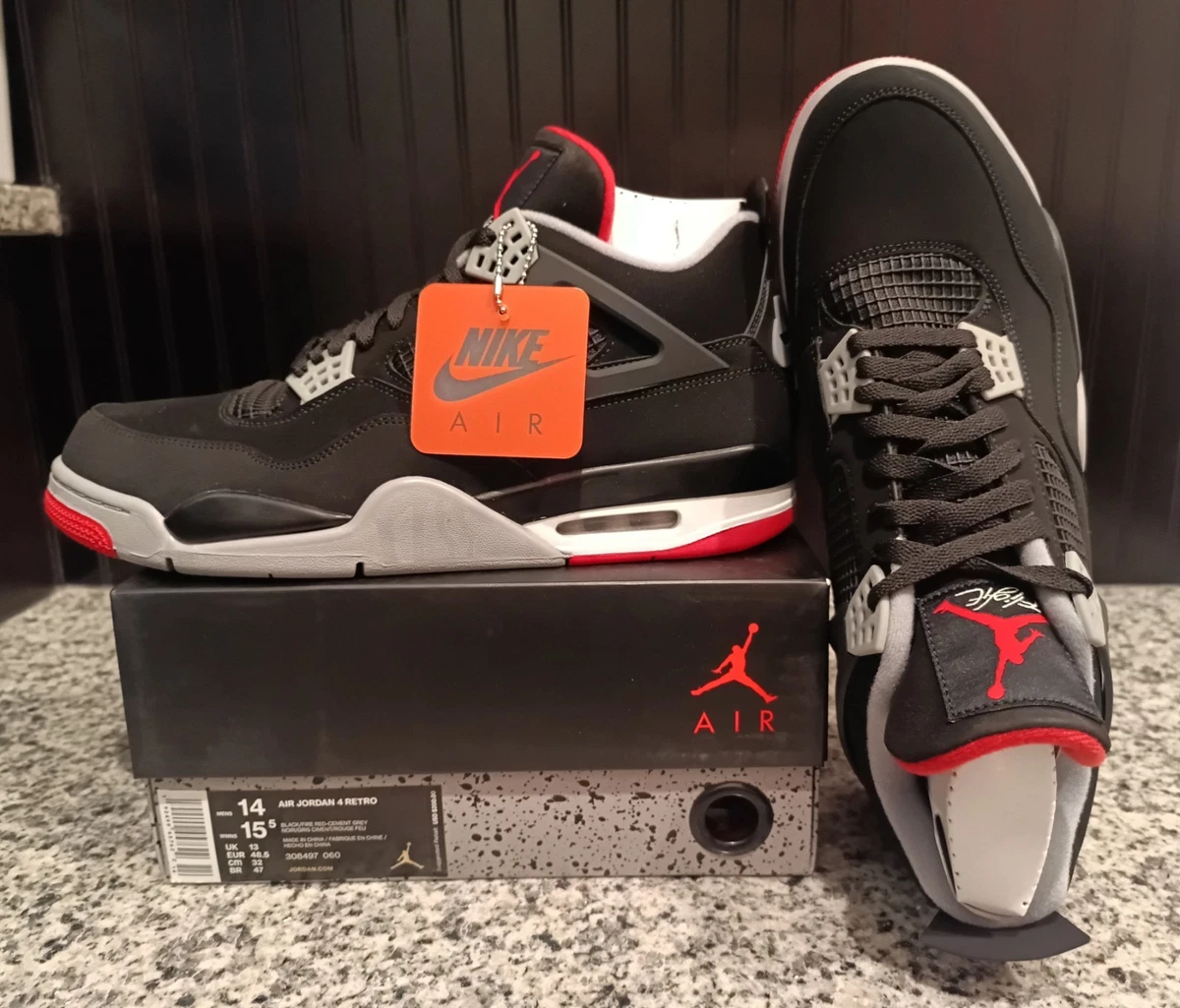 Las mejores ofertas en Jordan 4 Retro Bred Black/Fire Red Cement