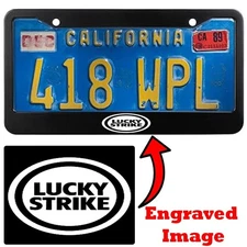 Engraved Black License Plate Frame - Lucky Strike Logo