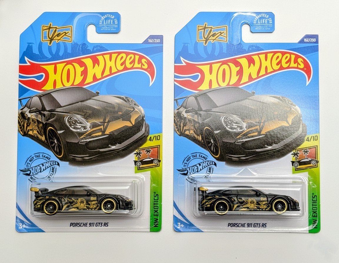 Hot Wheels PORSCHE 911 GT3 RS  4/10 (HW EXOTICS) TFOX BLACK GOLD  PACK OF 2