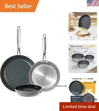 Ceramic Frying Pan Set 3pcs Non-Stick Induction Safe Oven Durable Blue