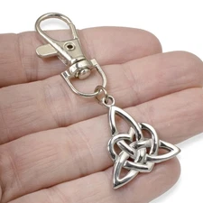 Celtic Triangle Keychain, Irish Heritage Bag Charm, Silver Celtic Knot Accessory