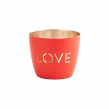 Gift Company Photophore Madras Love M, Porte-bougie à chauffe-plat, fer, roug...