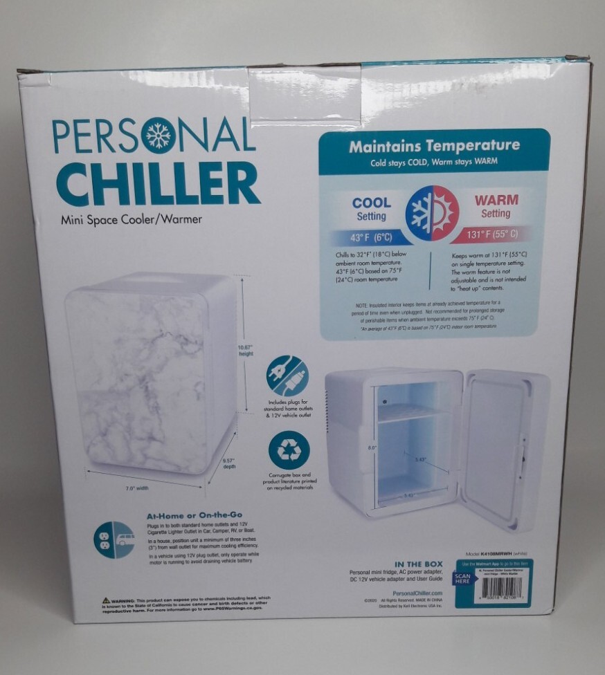 Best Deal White Marble Mini Fridge: Portable Personal Chiller, Small Space Cooler and Warmer for Home with Bonus Features - Image 5