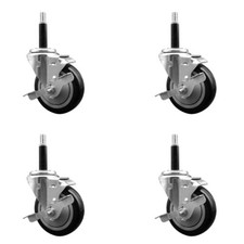 4 Inch Black Poly Swivel 3/4 Inch Expanding Stem Caster Set with Brake SCC