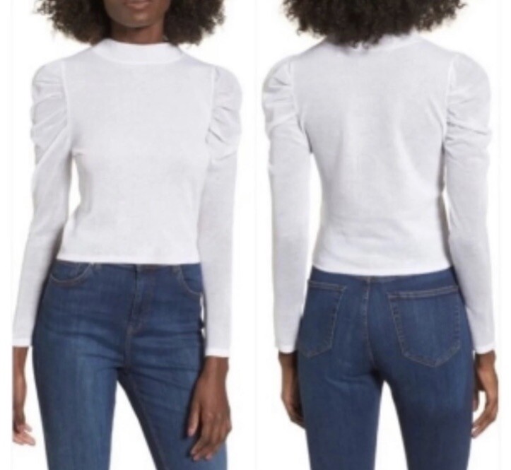 KEEPSAKE The Label White Momentum Knit Long Sleeve White Puff Sleeve Top Small