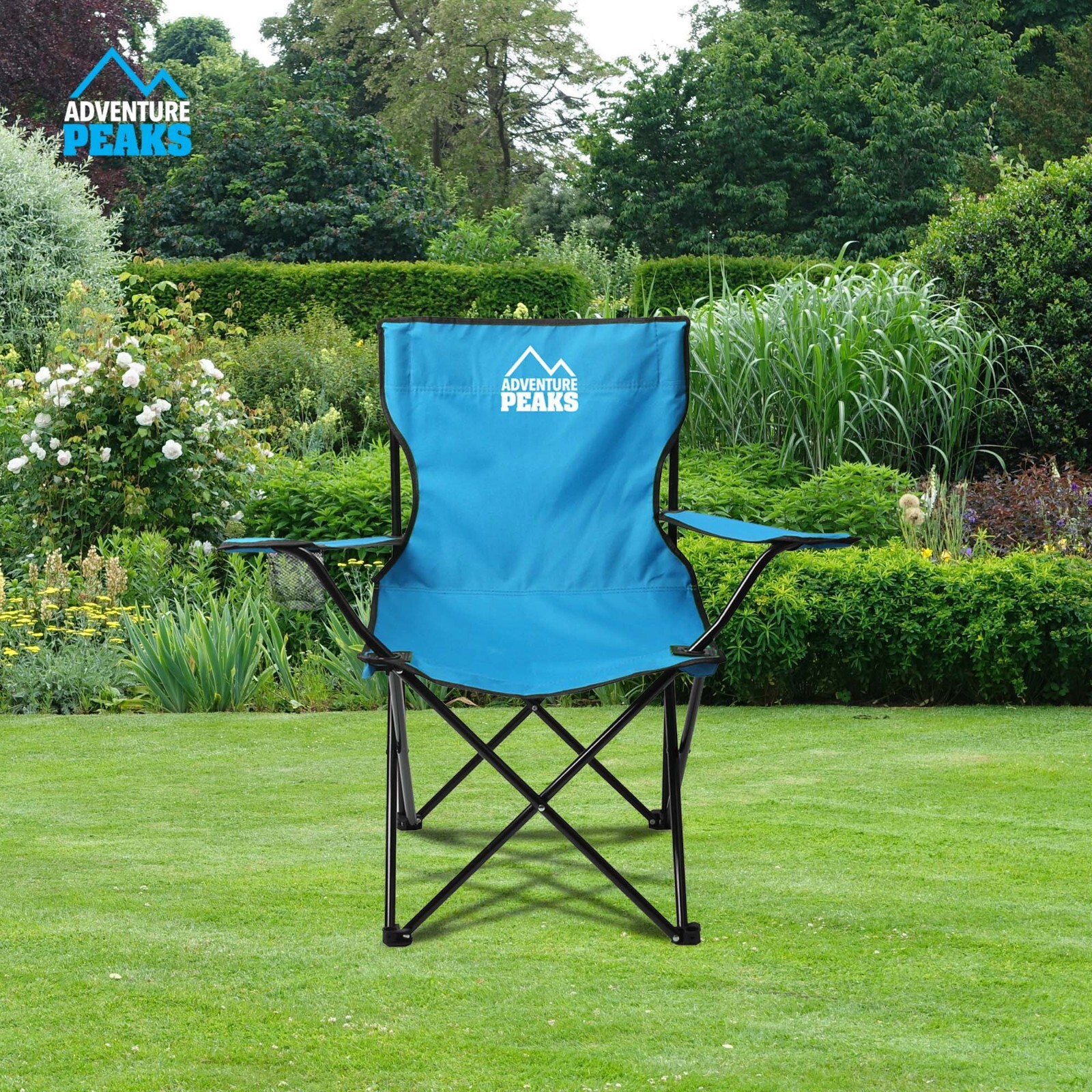 Folding Camping Fishing Beach Chair Lightweight Cup Holder Carry Bag Blue 1435