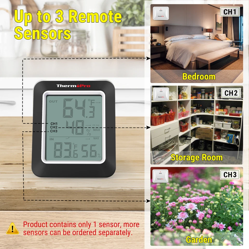 1XDigital Hygrometer Indoor Outdoor Humidity Thermometer & 1X Transmitter Sensor - Image 2 of 4