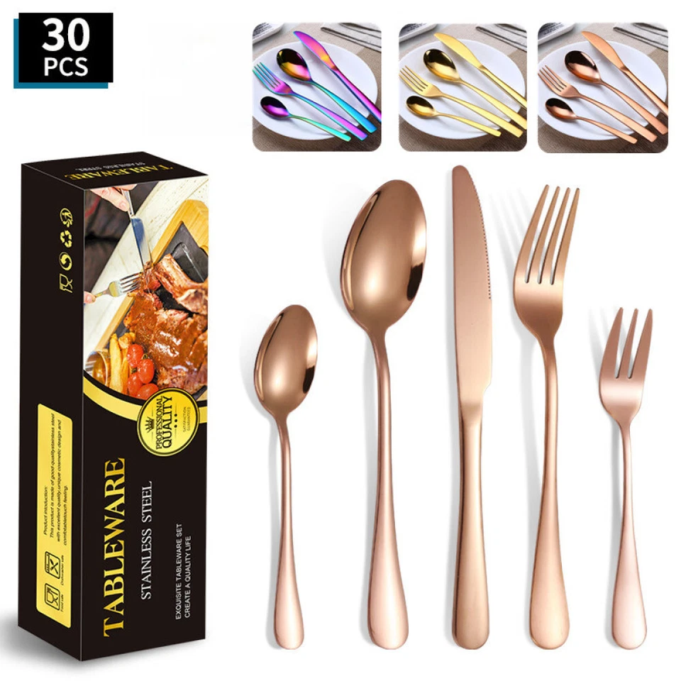 Edelstahl Rostfrei 30 tlg. Besteck Set Essbesteck für 6 Regenbogen Peronen DE - Bild 3 von 4