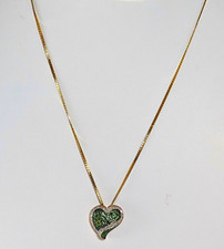 10K Gold Diamond Heart Pendant Necklace, 16" Long Chain.