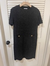 Zara Sweater Dress Small Gray Pocket Button Short Sleeve Preppy Casual