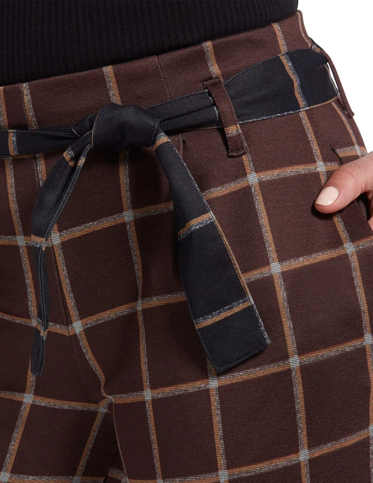 HUE 294003 Women's Plaid Belted Wide Leg Pants, Brown, Size M - Image 3 of 3