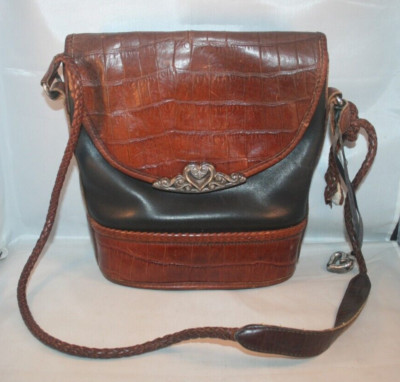 Brighton Black and Brown Two-Toned Crossbody Bag Leather - Small - Broken Strap*
