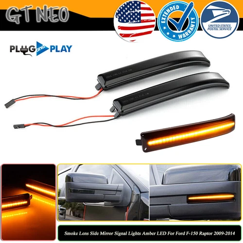 Smoke Lens Side Mirror Signal Lights Amber LED For Ford F-150 Raptor 2009-2014