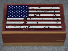 #37 AMERICAN FLAG COLOR SMALL TRINKET KEEPSAKE JEWELRY WOOD CEDAR BOX 5" X 2.75"