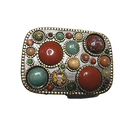Vintage | Stretchy Colorful Gem Belt | Metal Disc & Gemstones La Mode • Vintage • Small • Gold Tone Faux Buckle W/ Multi  main image 4