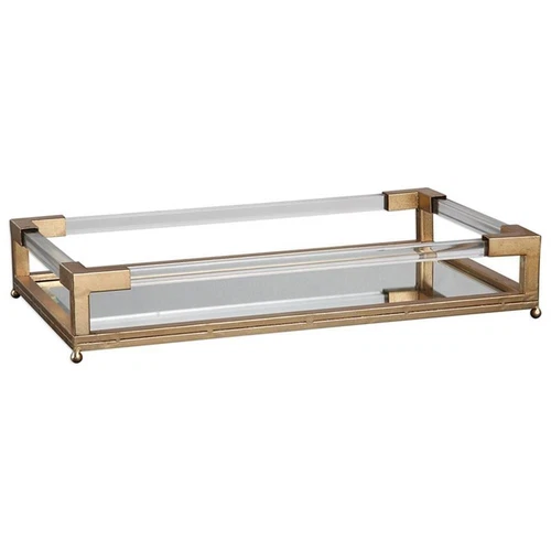 Uttermost Balkan Metal Acrylic Mirrored Decorative Tray in Antique Gold - Picture 1 of 4