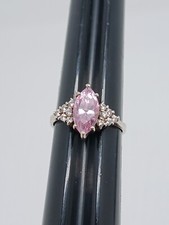 Sterling Silver 925 Glass Ring Pink solitaire Sparkly Stacked Size 7.25