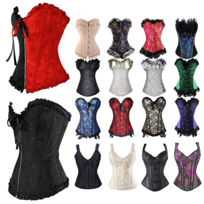 Sexy Womens Lace up Overbust Corset Top Bustier Steampunk Waist Training Cincher