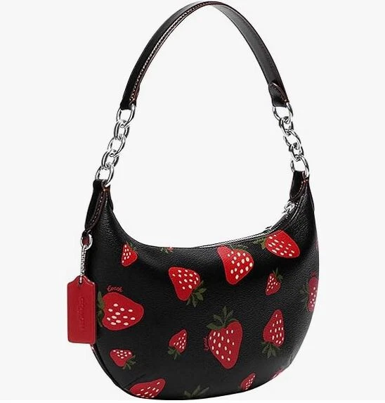 NUOVA borsa a tracolla autentica Coach Wild Strawberry Print PAYTON nera multi CH330