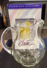 Libbey Vintage Clear Glass Acapulco Pitcher 8” Hand Blown With Applied Handle G3