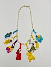 Vintage Bell Charm Necklace with 8 Charms 1980s Jewelry White Chain BIN 78