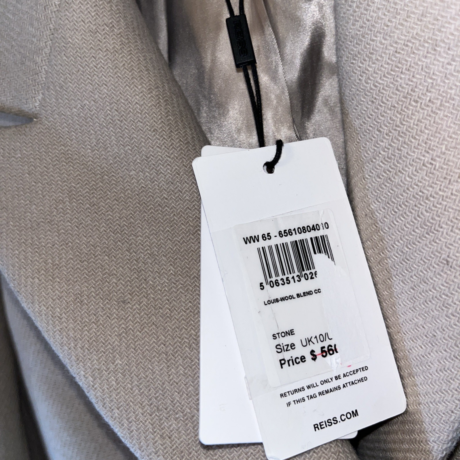 Reiss women's Louis Peak Lapel Stone Beige Wool Coat - size 6 / 10 Uk -msrp $575 image 8