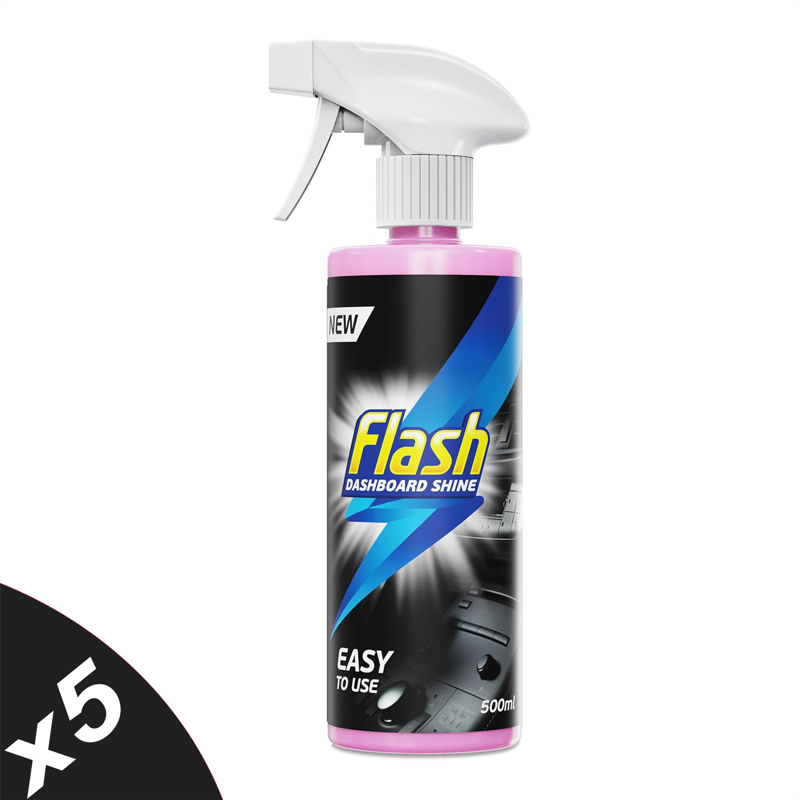 FLASH Car Dashboard & Cockpit Cleaner Interior Plastic Shine Spray 5x500ml