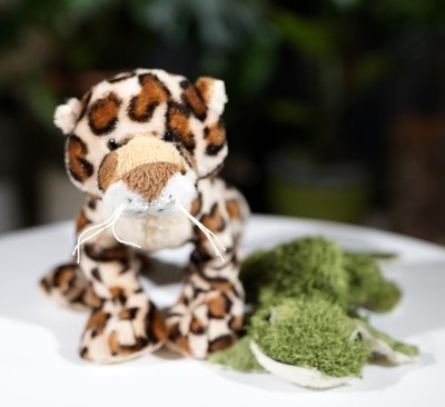 LOT of 2 Pre-Owned Webkinz Ganz Leopard & Green Gecko Plush Toys - No Codes