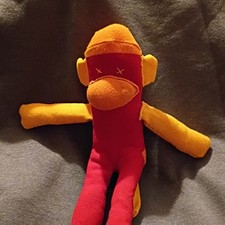 Handmade Red and Orange Monkey Small Stuffed Plush Toy 10in x 10in
