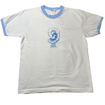 Vintage 2001 Care Bears Bedtime Bear Ringer T-Shirt White Blue XL Made in USA