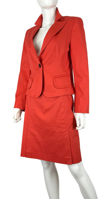 $2K Akris Orange Cotton 2 Pc Skirt Blazer Suit 8 US 44 IT 38 D M Jacket Runway