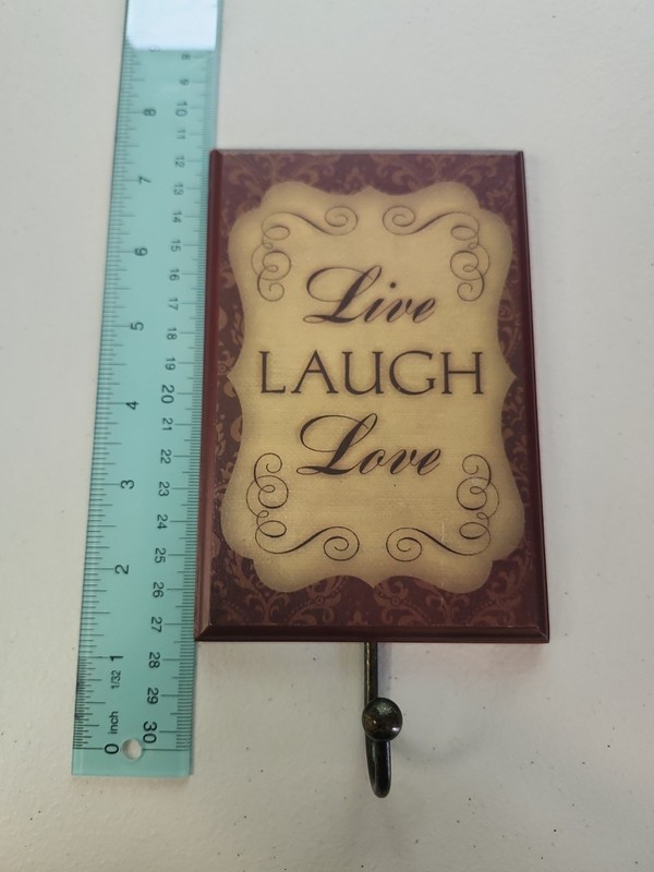 Live Laugh Love Wall Hook Plaque Key Holder Rustic Home Decor Brown Metal Hook
