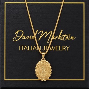 Authentic David Markstein 18K Gold Plated 925 Sterling Silver St Christopher Necklace