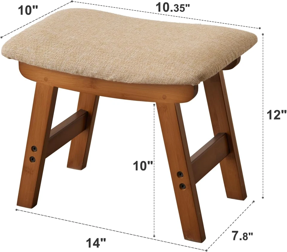 Taburete de pie de bambú, otomano pequeño para debajo del escritorio, sala de estar, dormitorio, cocina Foto 2 de 4
