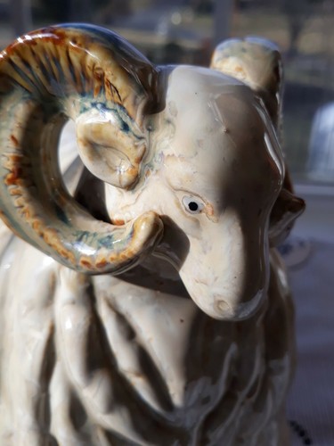 RAM BIGHORN SHEEP CLAY POTTERY HANDMADE SCULPTURE 9"× 5" EXC. GENTLY PREOWNED - Picture 5 of 12