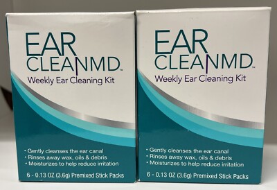 2 Pack Ear Clean MD Weekly Cleaning Kit Rinse Wax Oils & Debris 6 sticks each